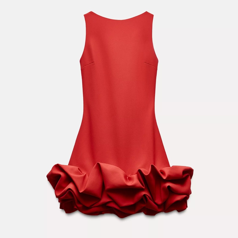 ZARA Elegant Red Ruffle Dress New With Tag Christmas Large L